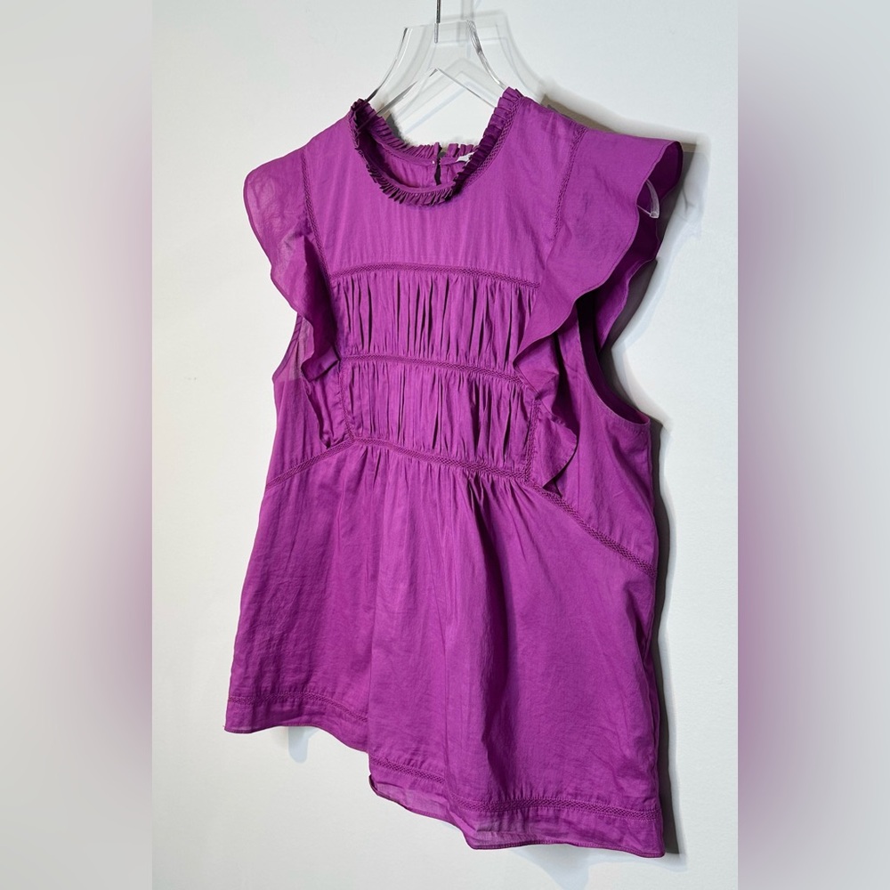 Rails Filomena Berry Purple Cotton Ruffle Sleeve Top Shirt Blouse - Picture 7 of 15